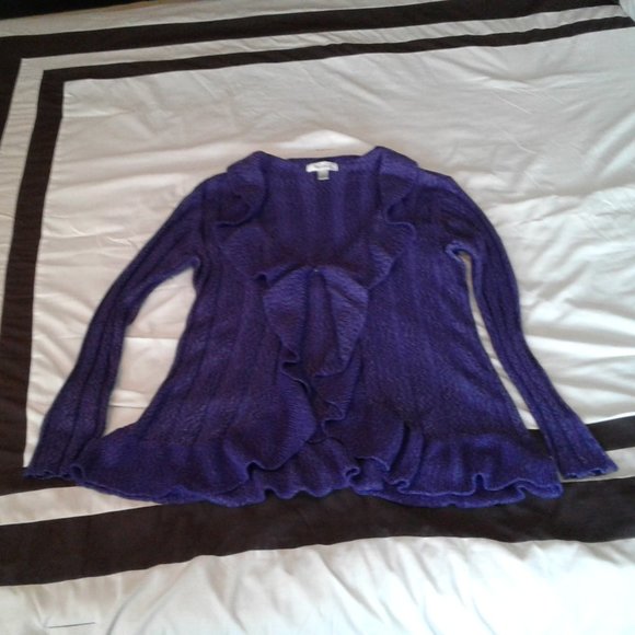 dressbarn Sweaters - Purple Knit Ruffle Cardigan Dressbarn X-Large
